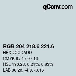 カラーコード: RGB 204 218.6 221.6 | qconv.com