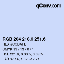 カラーコード: RGB 204 218.6 251.6 | qconv.com