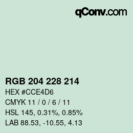 カラーコード: RGB 204 228 214 | qconv.com