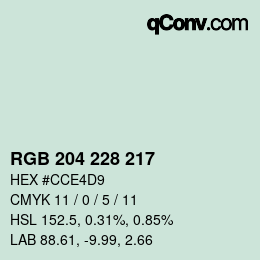 Color code: RGB 204 228 217 | qconv.com