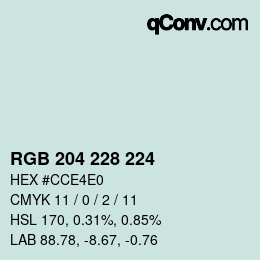 Color code: RGB 204 228 224 | qconv.com