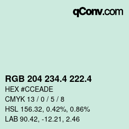 カラーコード: RGB 204 234.4 222.4 | qconv.com