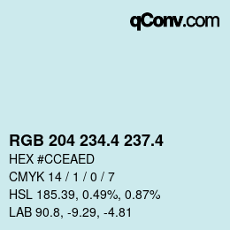 カラーコード: RGB 204 234.4 237.4 | qconv.com