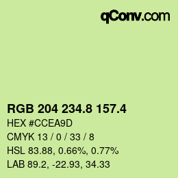 カラーコード: RGB 204 234.8 157.4 | qconv.com