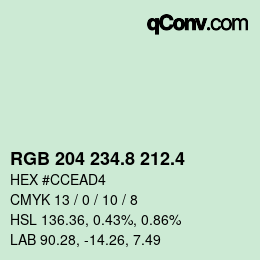カラーコード: RGB 204 234.8 212.4 | qconv.com