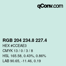 カラーコード: RGB 204 234.8 227.4 | qconv.com
