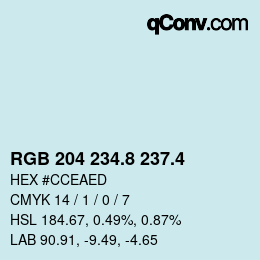 カラーコード: RGB 204 234.8 237.4 | qconv.com