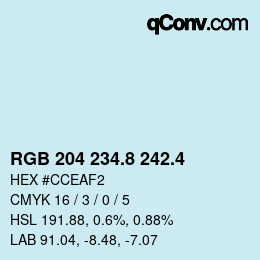カラーコード: RGB 204 234.8 242.4 | qconv.com
