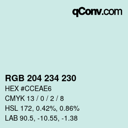颜色代码: RGB 204 234 230 | qconv.com