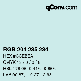 カラーコード: RGB 204 235 234 | qconv.com