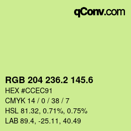 カラーコード: RGB 204 236.2 145.6 | qconv.com