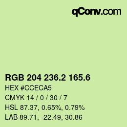 カラーコード: RGB 204 236.2 165.6 | qconv.com