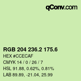 カラーコード: RGB 204 236.2 175.6 | qconv.com