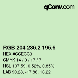 カラーコード: RGB 204 236.2 195.6 | qconv.com