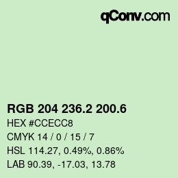 カラーコード: RGB 204 236.2 200.6 | qconv.com