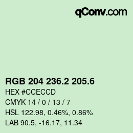 カラーコード: RGB 204 236.2 205.6 | qconv.com