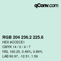 カラーコード: RGB 204 236.2 225.6 | qconv.com