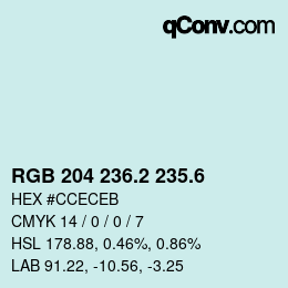 カラーコード: RGB 204 236.2 235.6 | qconv.com