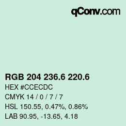 カラーコード: RGB 204 236.6 220.6 | qconv.com
