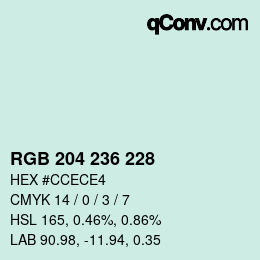 Color code: RGB 204 236 228 | qconv.com