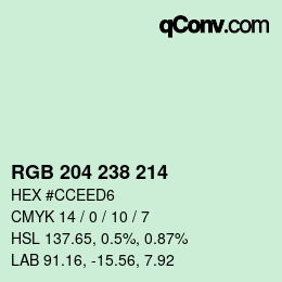 カラーコード: RGB 204 238 214 | qconv.com