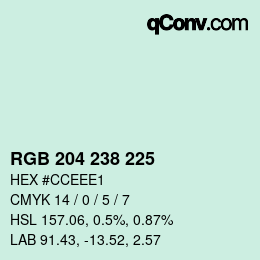 Color code: RGB 204 238 225 | qconv.com