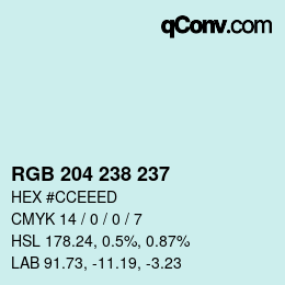 Color code: RGB 204 238 237 | qconv.com