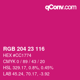 Color code: RGB 204 23 116 | qconv.com