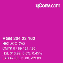 Color code: RGB 204 23 162 | qconv.com