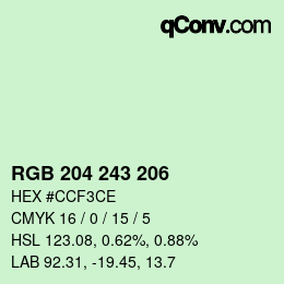 カラーコード: RGB 204 243 206 | qconv.com