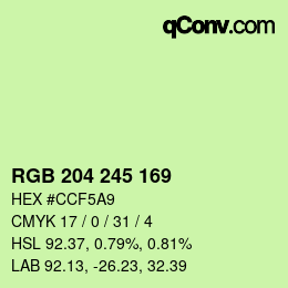 Color code: RGB 204 245 169 | qconv.com