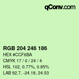 Color code: RGB 204 246 186 | qconv.com