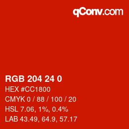 Color code: RGB 204 24 0 | qconv.com