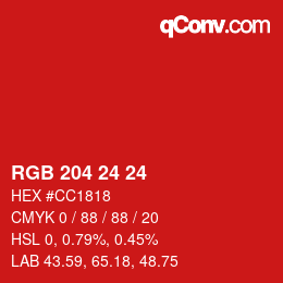 カラーコード: RGB 204 24 24 | qconv.com