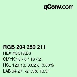 Código de color: RGB 204 250 211 | qconv.com