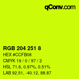 Color code: RGB 204 251 8 | qconv.com