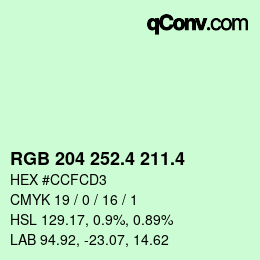 カラーコード: RGB 204 252.4 211.4 | qconv.com