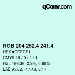 カラーコード: RGB 204 252.4 241.4 | qconv.com
