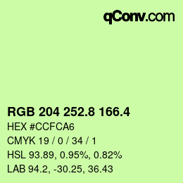 カラーコード: RGB 204 252.8 166.4 | qconv.com