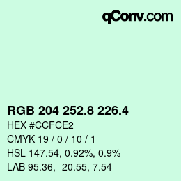 カラーコード: RGB 204 252.8 226.4 | qconv.com