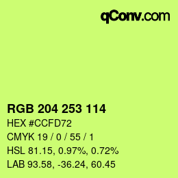 Color code: RGB 204 253 114 | qconv.com