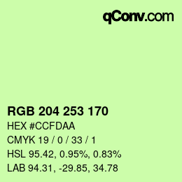 カラーコード: RGB 204 253 170 | qconv.com