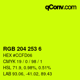 カラーコード: RGB 204 253 6 | qconv.com