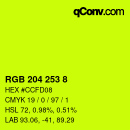 颜色代码: RGB 204 253 8 | qconv.com