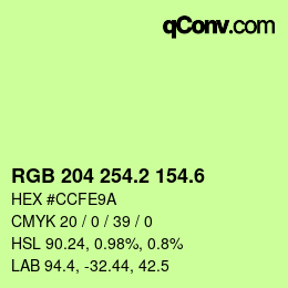 カラーコード: RGB 204 254.2 154.6 | qconv.com