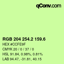 カラーコード: RGB 204 254.2 159.6 | qconv.com
