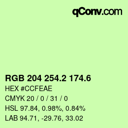 カラーコード: RGB 204 254.2 174.6 | qconv.com