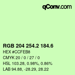 カラーコード: RGB 204 254.2 184.6 | qconv.com