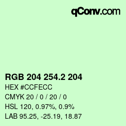 カラーコード: RGB 204 254.2 204 | qconv.com