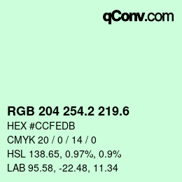 カラーコード: RGB 204 254.2 219.6 | qconv.com